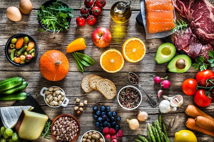 Nutritious food spread out on a table